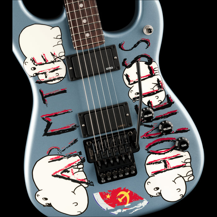 Fender Tom Morello "Arm The Homeless" Blue Ice Metallic  Front Body Detail