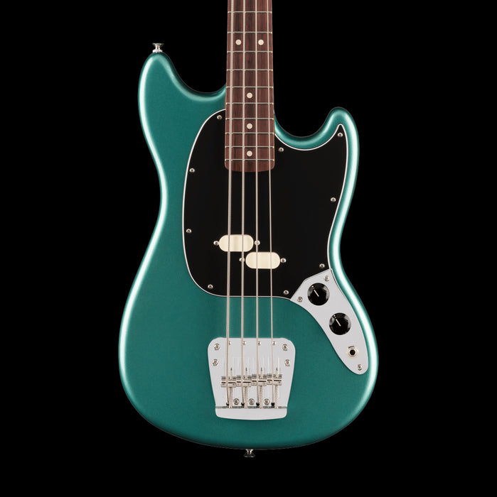Fender American Professional Classic Mustang Bass Rosewood Fingerboard Faded Sherwood Green Metallic Front Crop