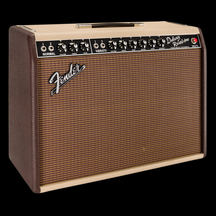 Fender Limited Edition '65 Deluxe Reverb Two-Tone Vanilla Cocoa with Celestion G12-65 Guitar Amp Combo Front Angle