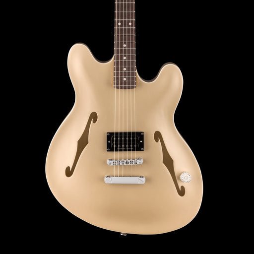 Fender Tom DeLonge Starcaster Chrome Hardware Satin Shoreline Gold Front Crop