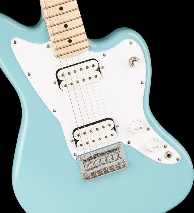 Squier Mini Jazzmaster HH Daphne Blue Electric Guitar Front Body Detail