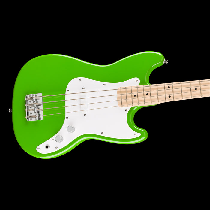 Squier FSR Sonic Bronco Bass Maple Fingerboard White Pickguard Lime Green Contour Body Right