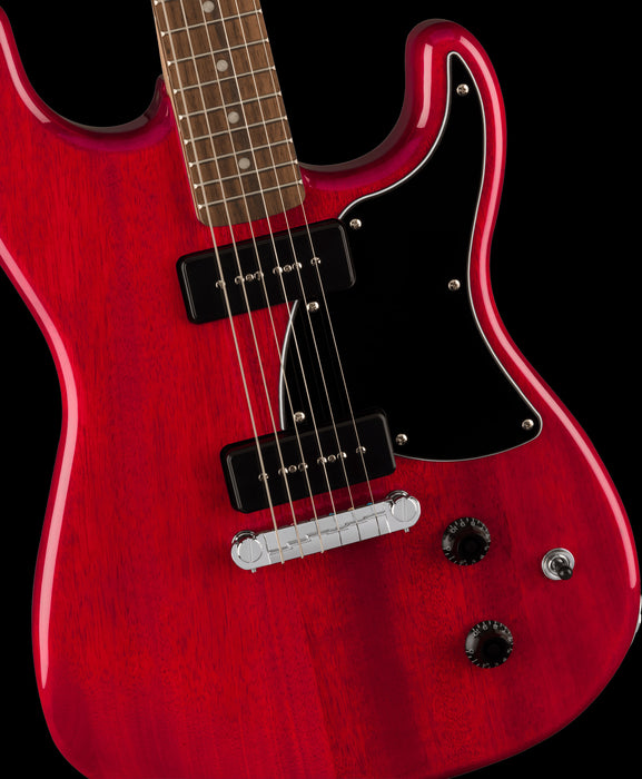 Squier Paranormal Strat-O-Sonic Laurel Fingerboard Black Pickguard Crimson Red Transparent