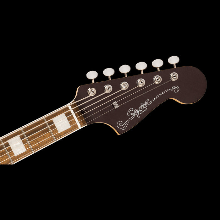 Squier Paranormal Baritone Jazzmaster HH Oxblood Headstock Front 