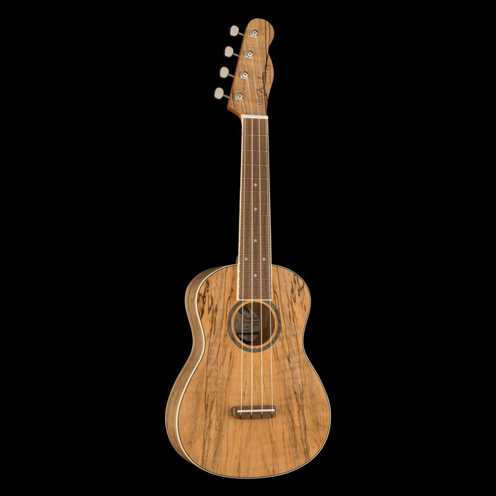 Fender Zuma Exotic Concert Ukulele Walnut Fingerboard Spalted Maple Front Angle Right