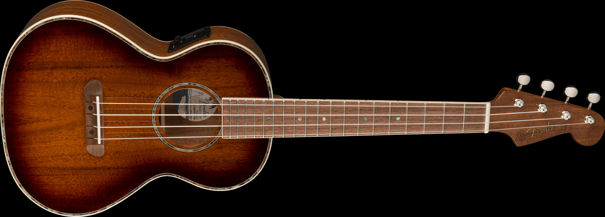 Fender Montecito Tenor Ukulele Shaded Edge Burst Front Tilt