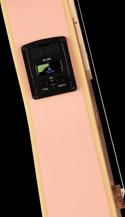 Fullerton Jazzmaster Ukulele Tortoiseshell Pickguard Shell Pink Tuner Pickup