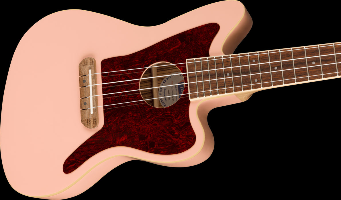 Fullerton Jazzmaster Ukulele Tortoiseshell Pickguard Shell Pink Closeup Body