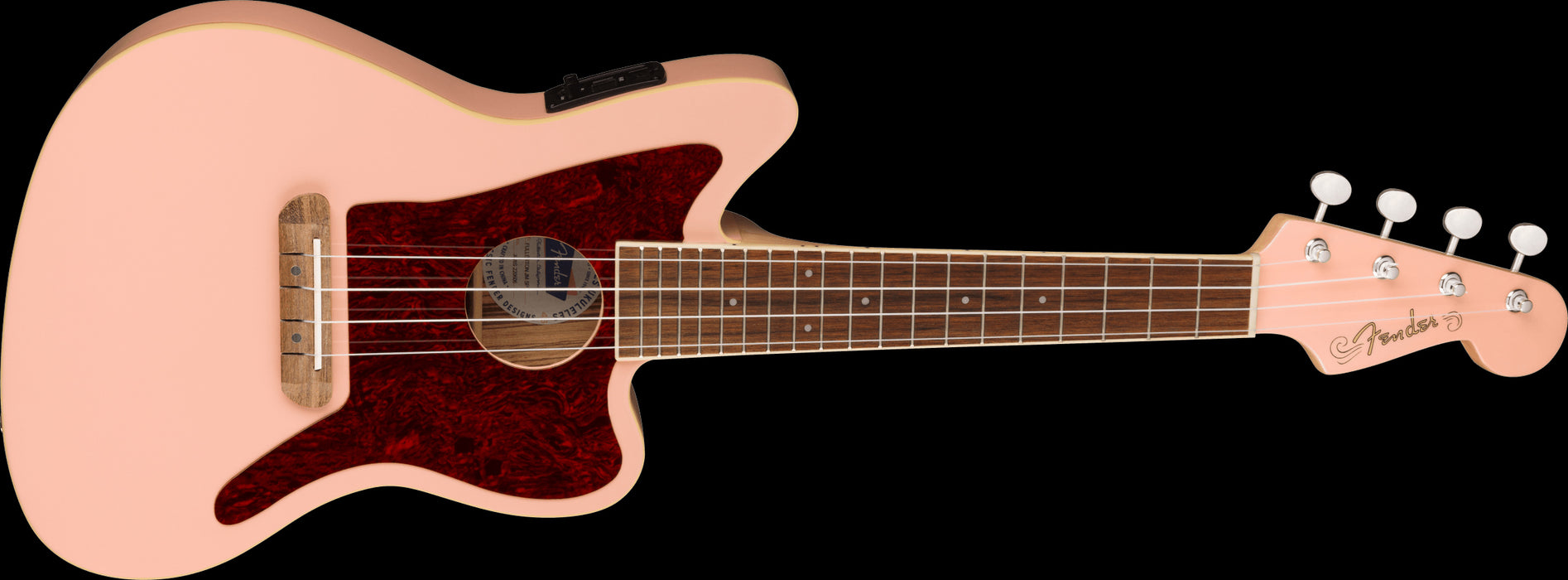 Fullerton Jazzmaster Ukulele Tortoiseshell Pickguard Shell Pink Front Angle