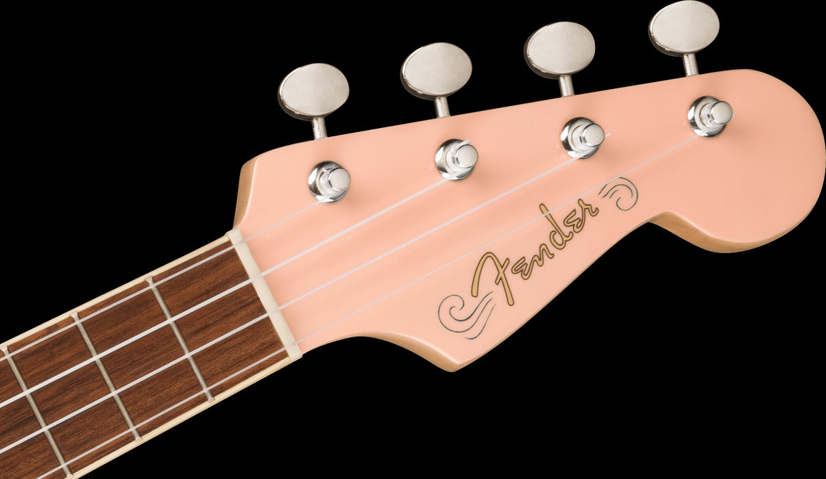 Fullerton Jazzmaster Ukulele Tortoiseshell Pickguard Shell Pink Headstock Front