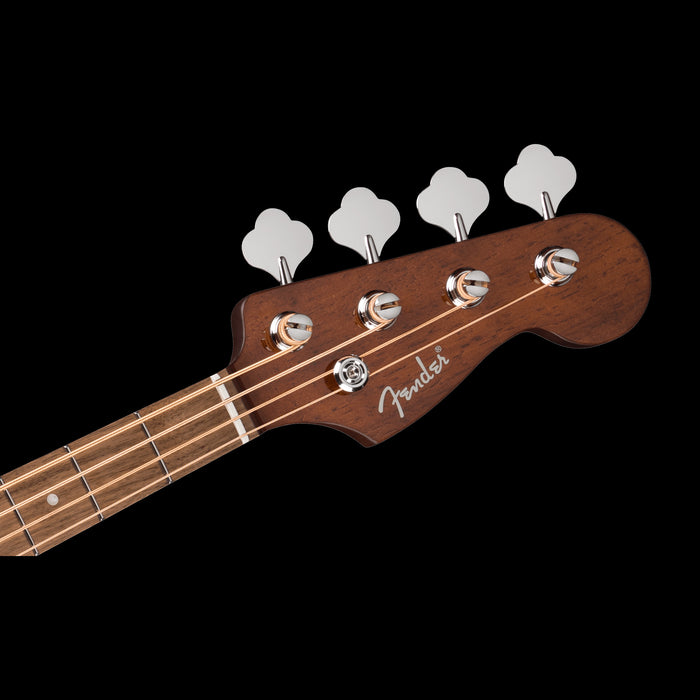 Fender California Deluxe Kingman Bass CE Honey Sunburst Headstock 