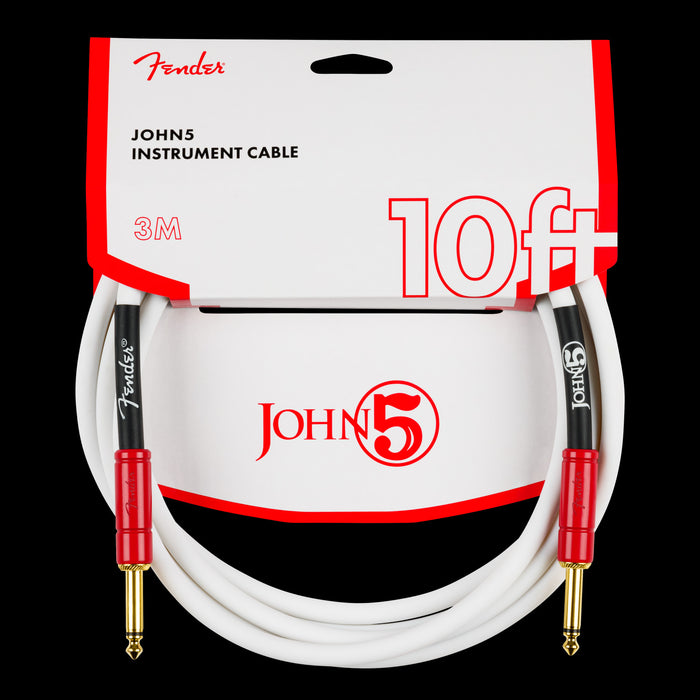 Fender John 5 Instrument Cable 10-ft. White and Red Front Packaging