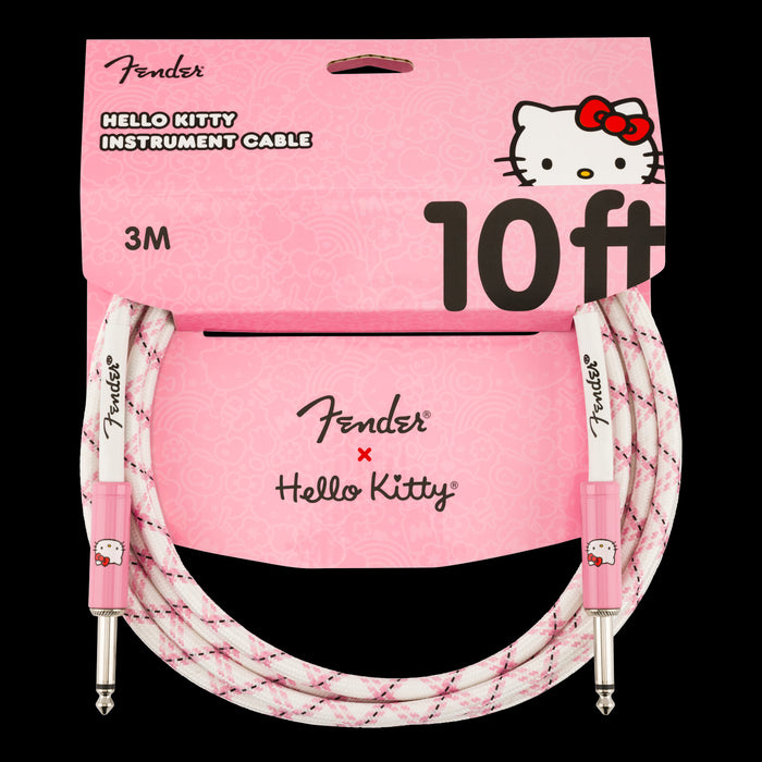 Fender x Hello Kitty White/Pink Woven Cable 10-ft. Front