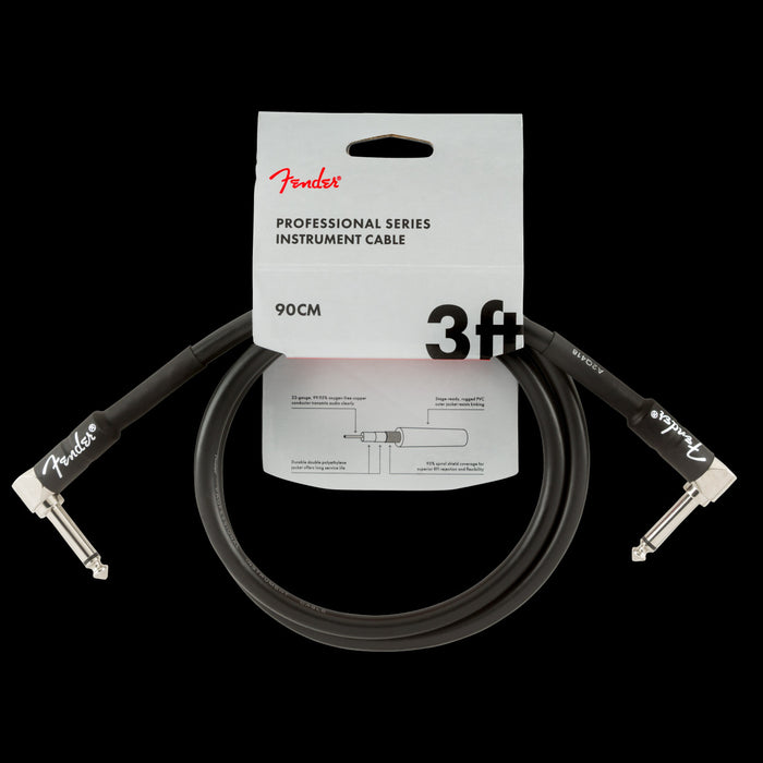 Fender Professional Series Instrument Cables Angle/Angle 3ft. Black Front Package
