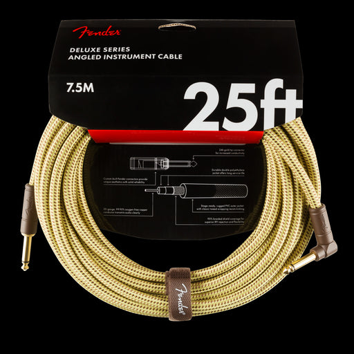 Fender Deluxe 25' Angle Instrument Cable Tweed with Packaging