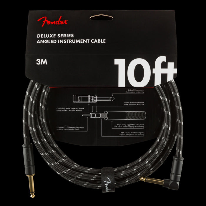Fender Deluxe 10-ft. Angled Instrument Cable Black Tweed - 990820090