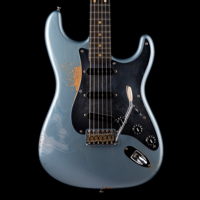 Pre Owned Fender Custom Shop Masterbuilt Paul Waller 1956 Stratocaster Ultra Heavy Relic Blue Ice Metallic over Silver with OHSC
