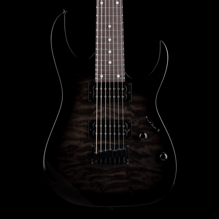 Used Ibanez GIO GRG7221QA 7-String Electric Guitar Trans Black With Gig Bag