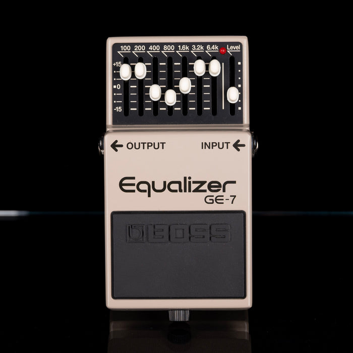 Boss GE-7 equalizer pedal on a black background
