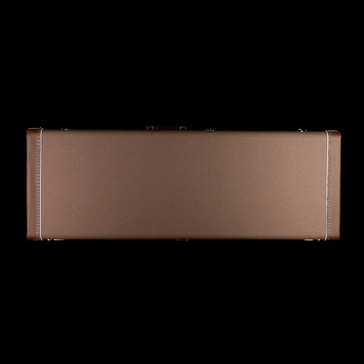 Brown guitar case on a white background