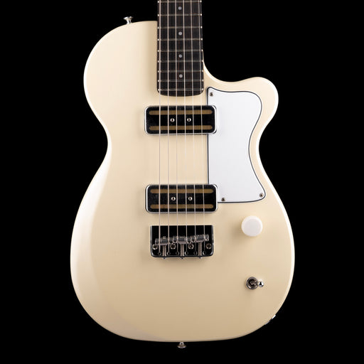 Beige electric guitar on a black background