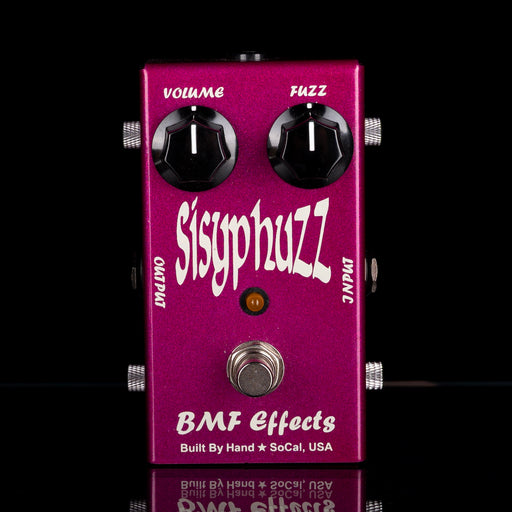 Purple guitar effects pedal with 'Sisyp huhz' and 'BMF Effects' branding on a black background
