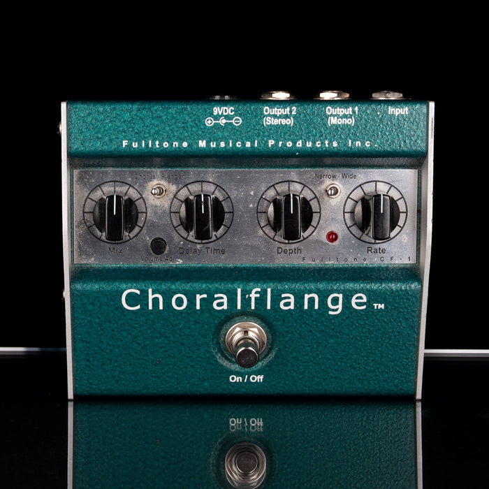 Guitar effects pedal with 'Choralflange' branding on a black background