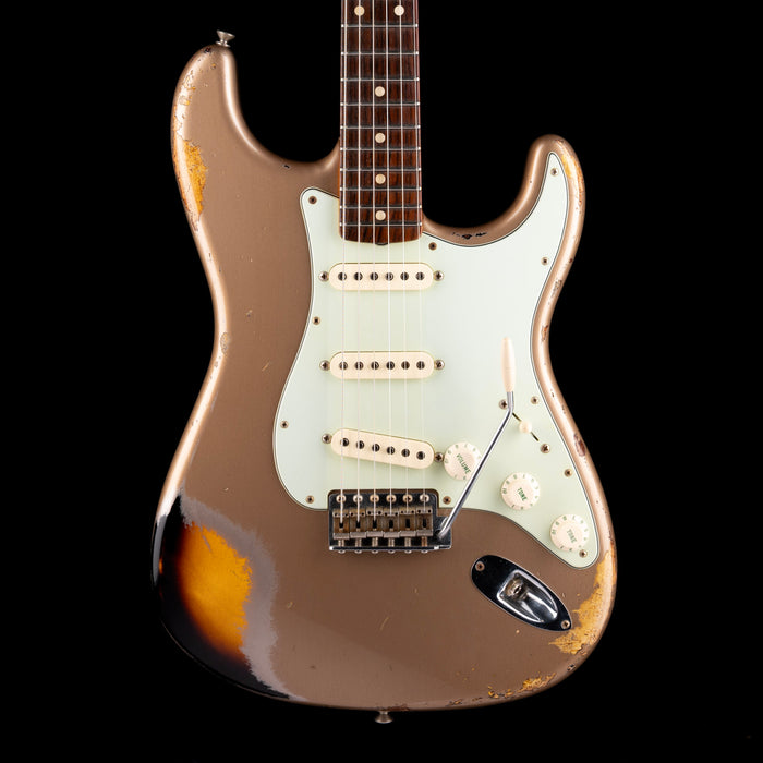 Used 2017 Fender Custom Shop 1962 Stratocaster Heavy Relic Faded Shoreline Gold over 2-Tone Sunburst with OHSC