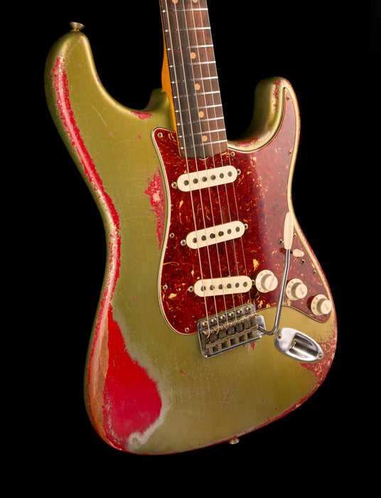 Fender Custom Shop Masterbuilt Todd Krause 1963 Stratocaster Heavy Relic Sage Green Metallic over Seminole Red