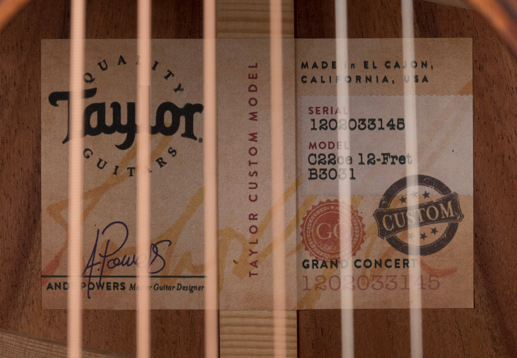 Taylor Custom Grand Concert 12-Fret Koa Shaded Edgeburst Catch # 31 with Case