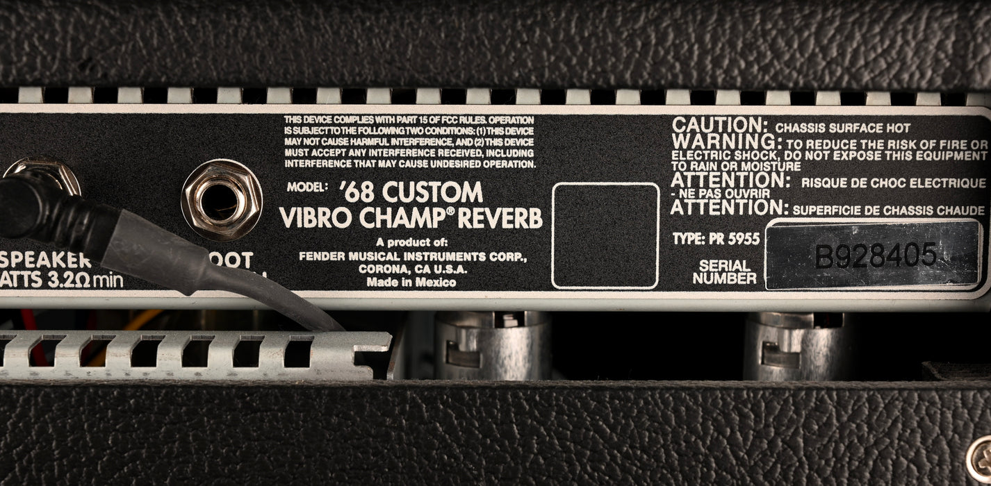 Used Fender '68 Custom Vibro Champ Reverb Black Guitar Amp Combo