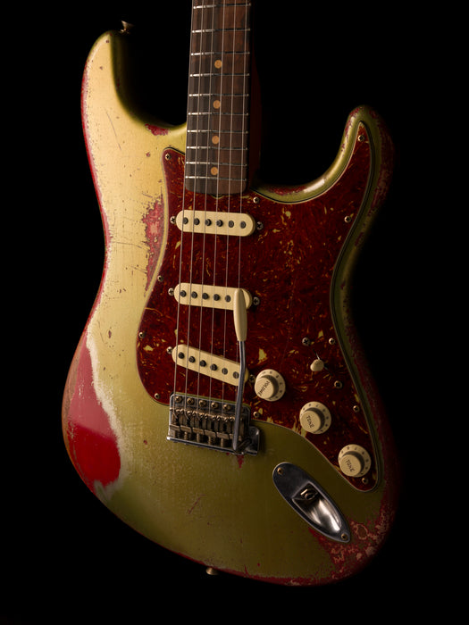 Fender Custom Shop Masterbuilt Todd Krause 1963 Stratocaster Heavy Relic Sage Green Metallic over Seminole Red