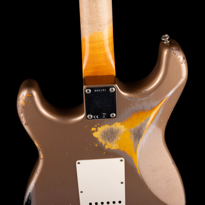 Used 2017 Fender Custom Shop 1962 Stratocaster Heavy Relic Faded Shoreline Gold over 2-Tone Sunburst with OHSC