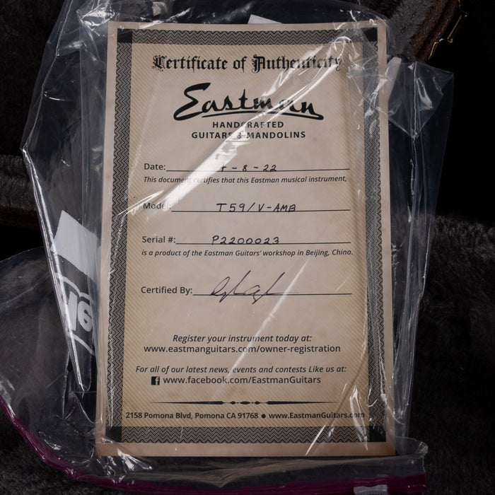 Pre Owned Eastman T59/V Antique Amber Electric Guitar With OHSC