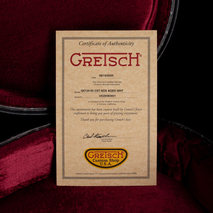 Gretsch Custom Shop Masterbuilt G6134-55 1955 White Penguin NOS Brazilian Rosewood Aged White