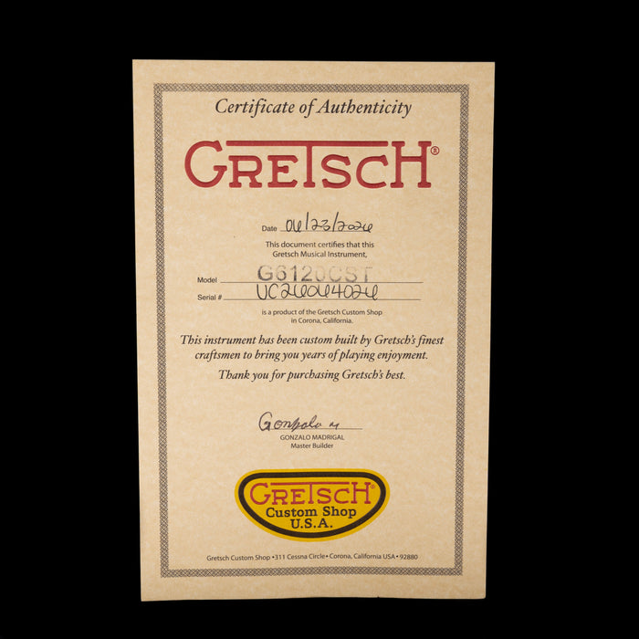 Gretsch Custom Shop Masterbuilt G6120CS 1962 Doublecut Closet Classic Dark Transparent Amber