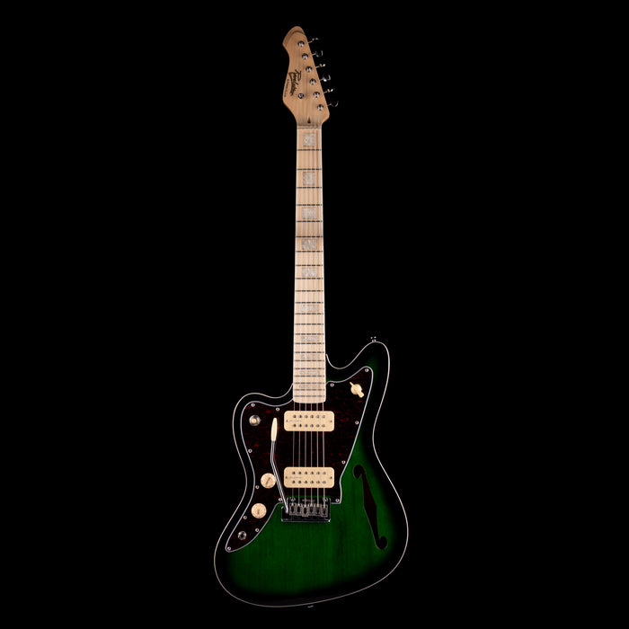 Pre Owned Revelation RJT-60M TL/LH Green Burst Left Handed Thinline Offset Electric Guitar