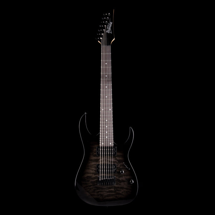 Used Ibanez GIO GRG7221QA 7-String Electric Guitar Trans Black With Gig Bag