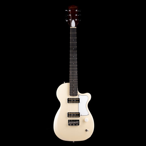 Beige electric guitar on a white background