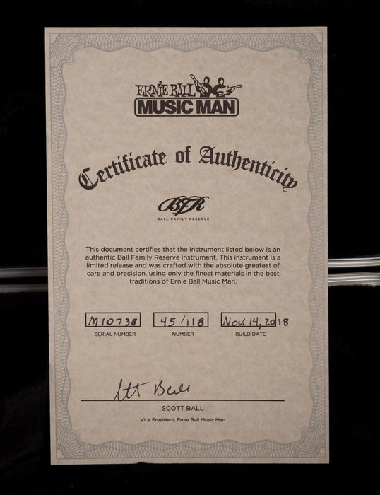 Used Ernie Ball Music Man Ball Family Reserve John Petrucci Signed Majesty 6 Marine Blue Sparkle with OHSC