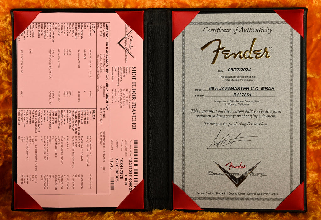 Fender Custom Shop Masterbuilt Andy Hicks 60's Jazzmaster Closet Classic Satin Black