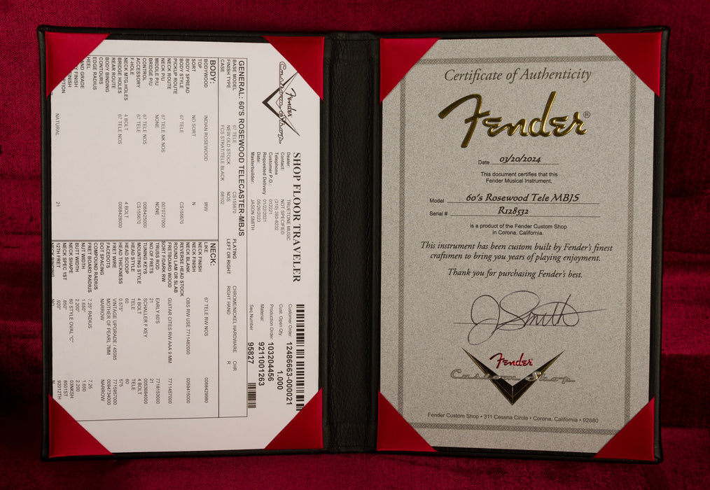 Fender Custom Shop Masterbuilt Jason Smith 60's Rosewood Telecaster NOS Natural