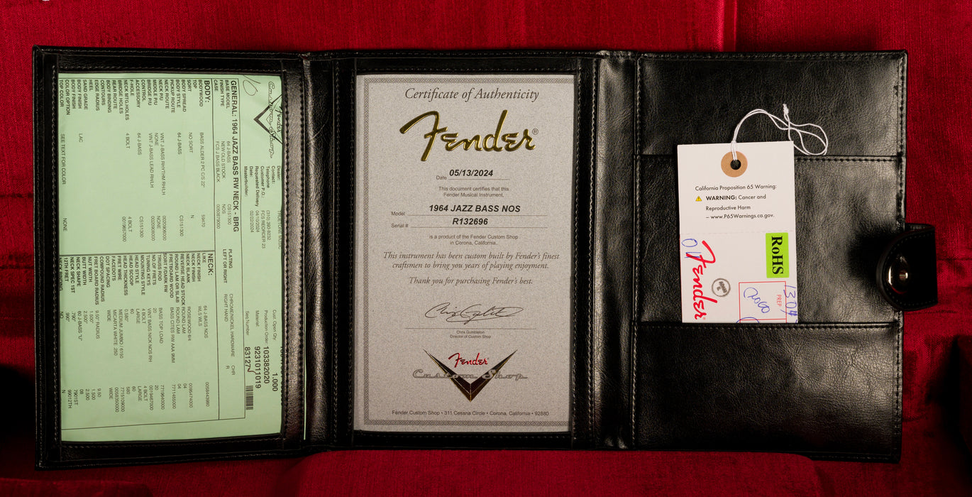 Fender Custom Shop 1964 Jazz Bass NOS Rosewood Neck British Racing Green