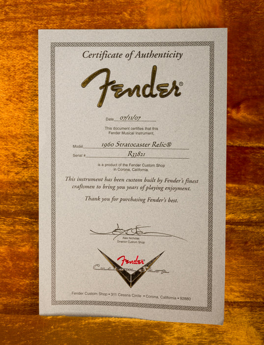 Pre Owned Fender Custom Shop 1960 Stratocaster Relic Olympic White With OHSC