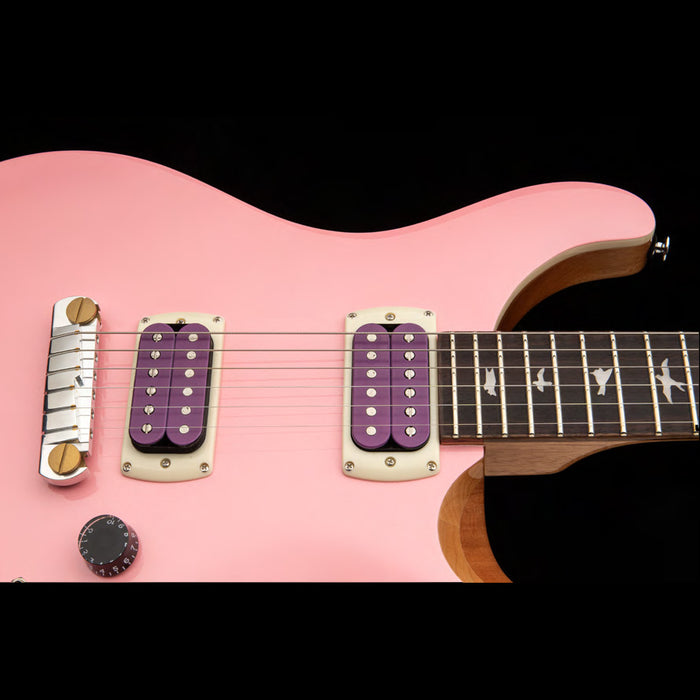 PRS SE Limited Edition Rock Lady Pink Pearl Electric Guitar Closeup Pickups Fingerboard