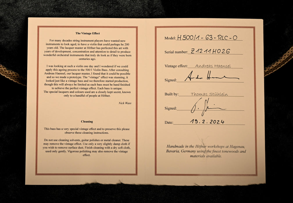 Hofner 1963 Reissue Violin Bass Vintage Aged Sunburst H500/1-63-RLC with Case