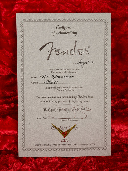 Pre Owned 1996 Fender Custom Shop Cunetto Relic 50's Stratocaster Blonde with OHSC