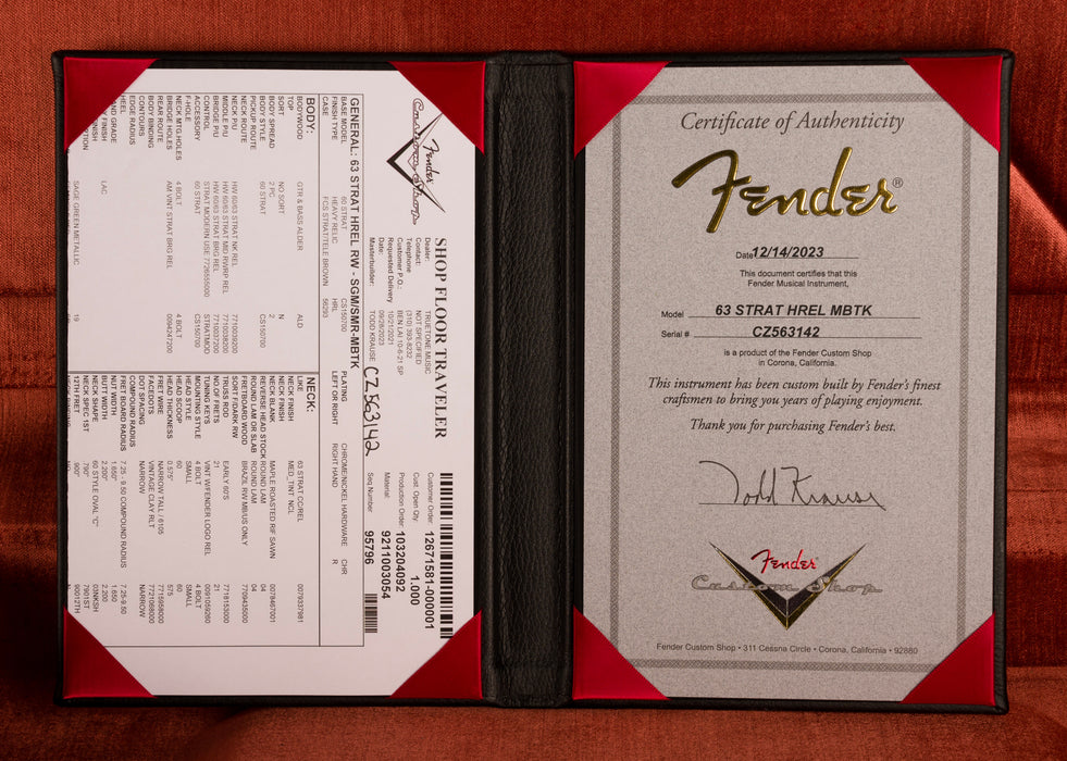 Fender Custom Shop Masterbuilt Todd Krause 1963 Stratocaster Heavy Relic Sage Green Metallic over Seminole Red