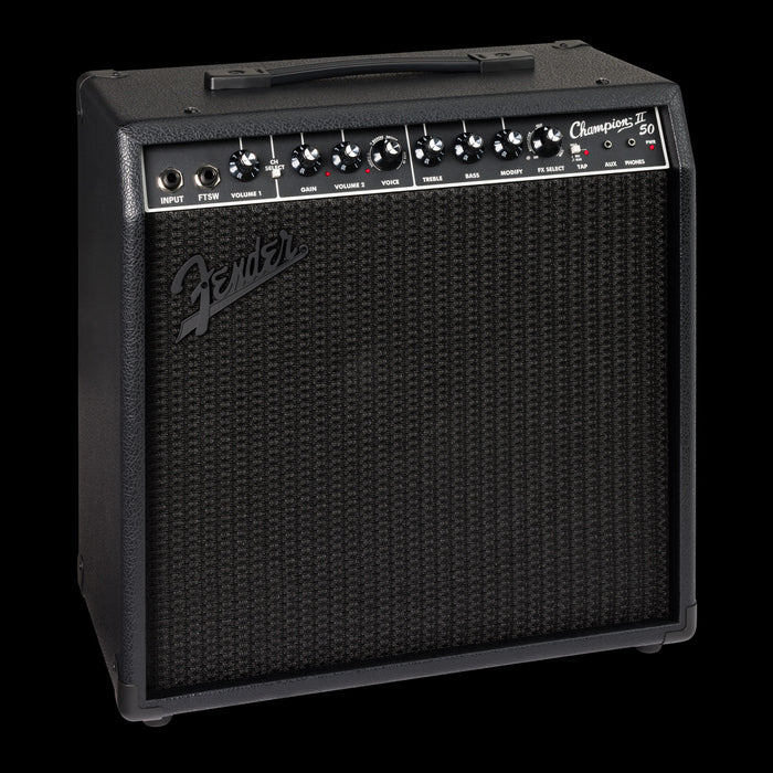 Fender Limited Edition Champion II 50 Blackout Guitar Amp Combo Angle