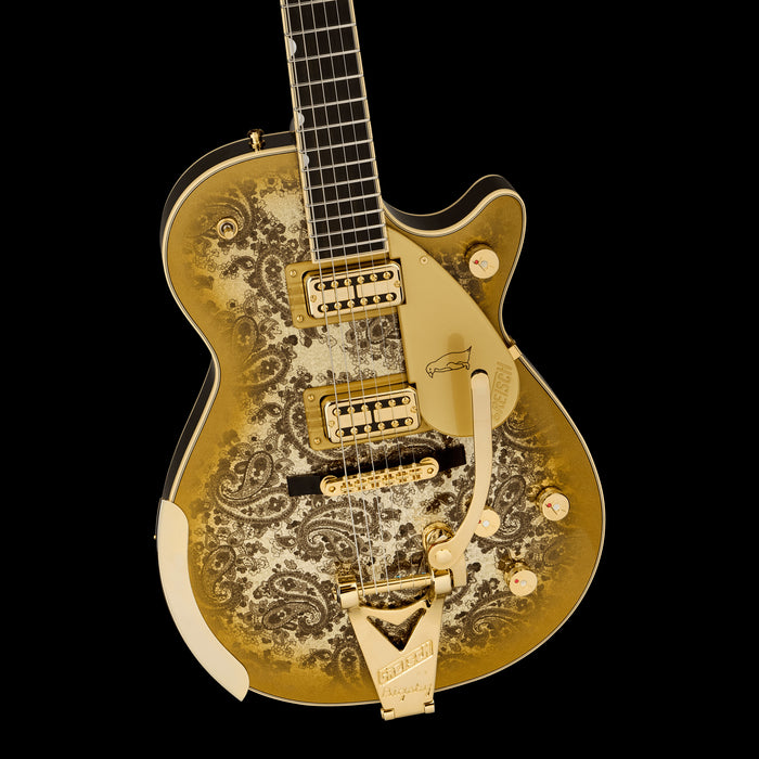 Gretsch Limited Edition G6134TG Paisley Penguin Gold Paisley Front Body Detail